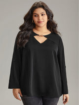 Beauty Peachy Plus Size Bottoming V Neck Flared Top - Black