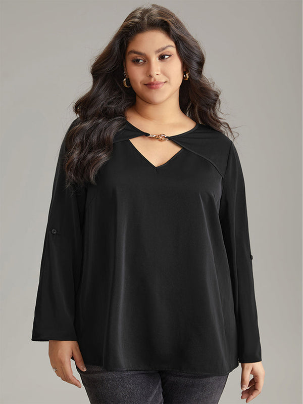 Beauty Peachy Plus Size Bottoming V Neck Flared Top - Black