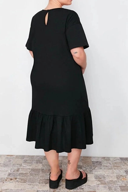 WOJCOR Plus Size 100% Cotton Knitted T-Shirt Dress - Black