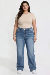YMI Junior Plus Bella High Rise Wide Leg Jeans - Medium Wash