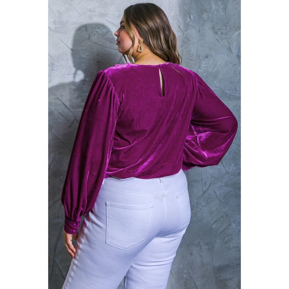 DORCAS Plus Velvet Long Sleeve Top - Orchid