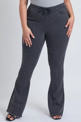 YMI Plus Size High Rise Flare Raw Hem Joggers - Dark Grey Leopard