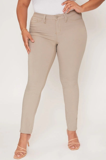 YMI Junior Plus Size Hyperstretch Skinny Pants - Taupe