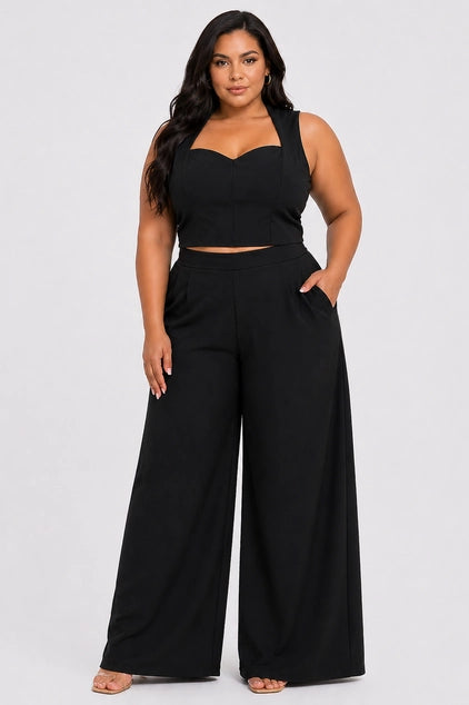 D.ROCK Plus Size Set Long Wide Legs Pants and Sleeveless Top