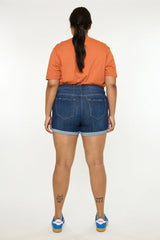 Kan Can Plus Size High Rise Denim SHORTS - Dark Wash