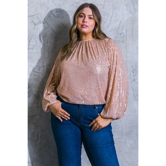 DORCAS Plus Size Sequin Top - Rose Gold