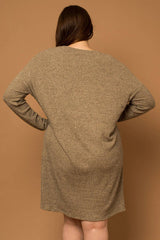 Gilli Plus Size Twisted Ribbed Long Sleeve Dress - Taupe
