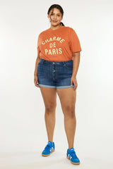 Kan Can Plus Size High Rise Denim SHORTS - Dark Wash
