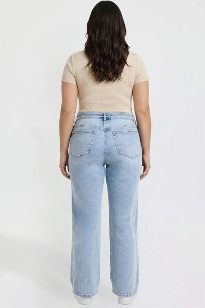 YMI Junior Plus Bella High Rise Wide Leg Jeans - Light Wash