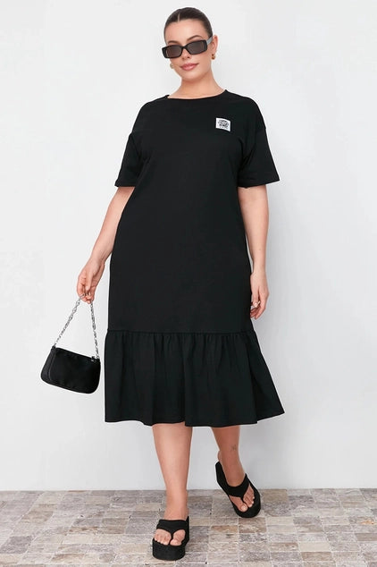 WOJCOR Plus Size 100% Cotton Knitted T-Shirt Dress - Black