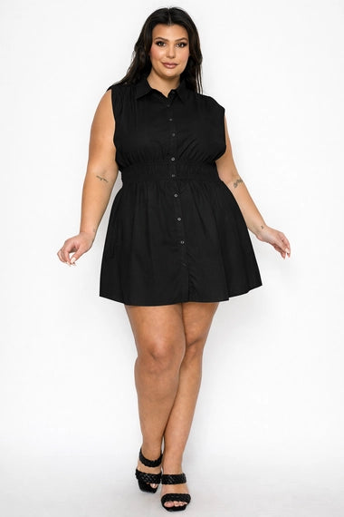 Haute Fox Plus Size Sleeveless Smocked Waist Shirt Dress