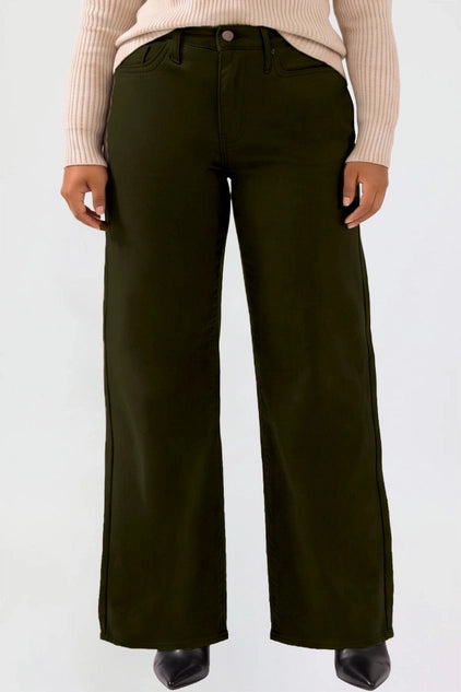 YMI Junior Plus Hyperstretch High Rise Wide Leg Pants - Dark Olive
