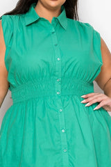 Haute Fox Plus Size Sleeveless Smocked Waist Shirt Dress