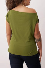 WOJCOR Plus Size Draped Detail Asymmetrical Collar Knitted Blouse