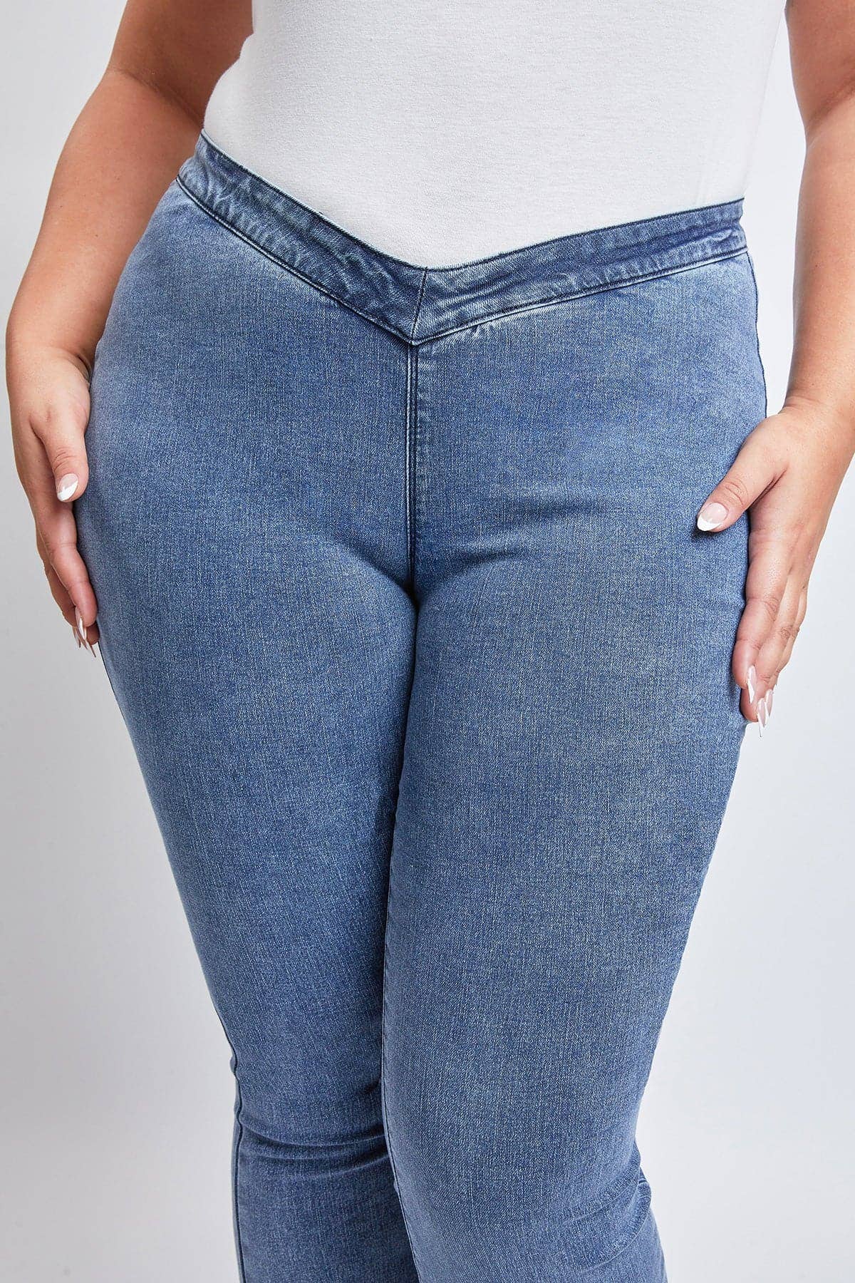 YMI Plus Low-Rise V-Front Pull On Flare Jeans - Denim