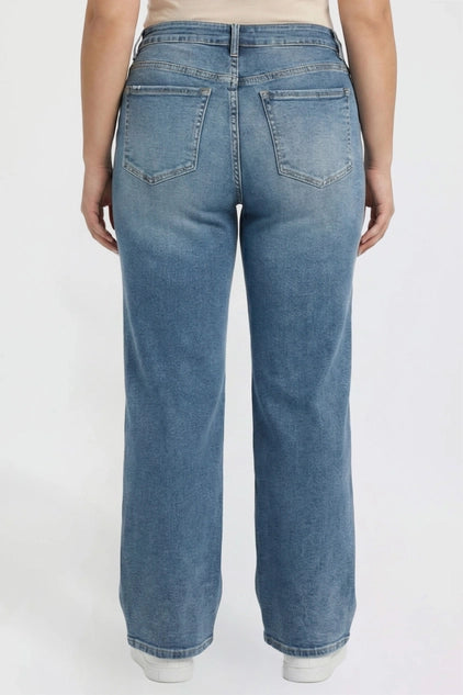 YMI Junior Plus Bella High Rise Wide Leg Jeans - Medium Wash