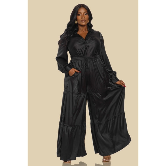 DORCAS Plus Twist Front Neck Lsv Tired Jumpsuit