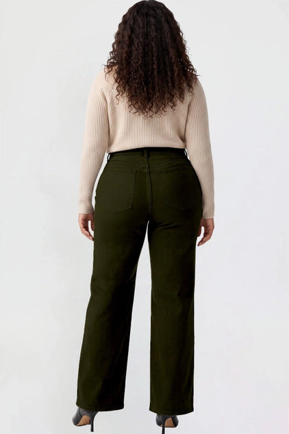 YMI Junior Plus Hyperstretch High Rise Wide Leg Pants - Dark Olive