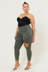 Vibrant M.i.U Plus Freebird Destroyed Skinny Jeans - Olive