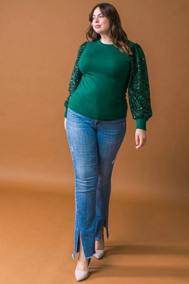 FLYING TOMATO Plus Size Solid Knit Sweater Top