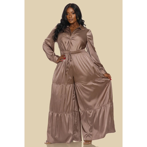 DORCAS Plus Twist Front Neck Lsv Tired Jumpsuit