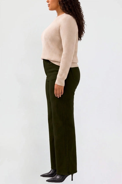 YMI Junior Plus Hyperstretch High Rise Wide Leg Pants - Dark Olive