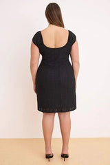 WOJCOR Plus Size V-Neck A-Line KnittedDress - Black