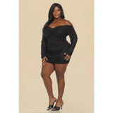 The Sang Plus Size Pleats Glitter Off Shoulder Dress