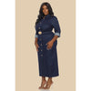 Plus Elastic Belt Midi Stretch Denim Dress