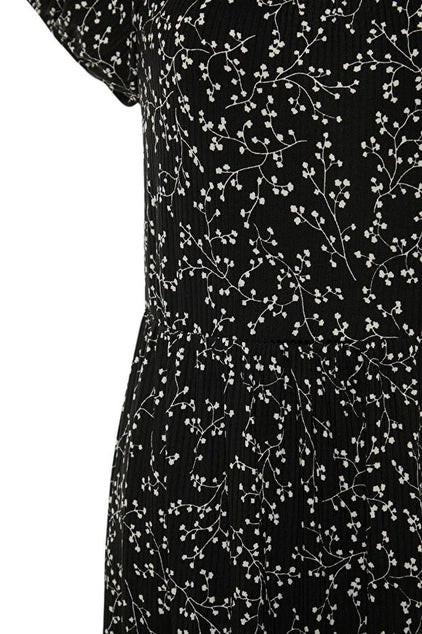 WOJCOR Plus Size Floral Pattern A-Line Maxi KnittedDress - Black