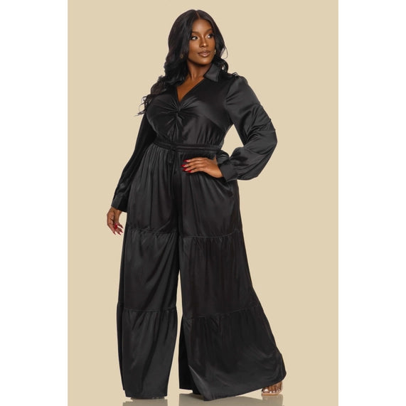 DORCAS Plus Twist Front Neck Lsv Tired Jumpsuit