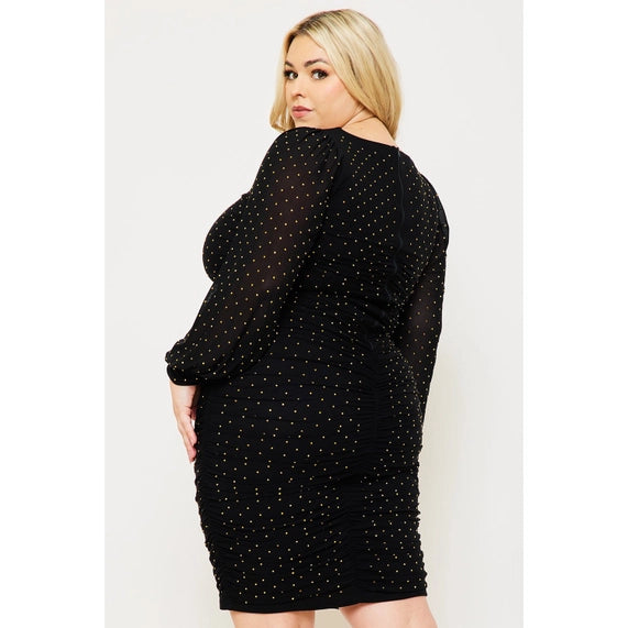 DORCAS Rhinestone Square Neck Plus Size Midi Dress