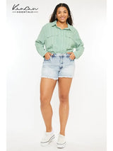 Kan Can USA Plus High Rise Mom Fit Denim SHORTS - Light Blue