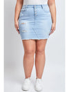 YMI Plus Exposed Button Fray Hem Skirt - Light Blue