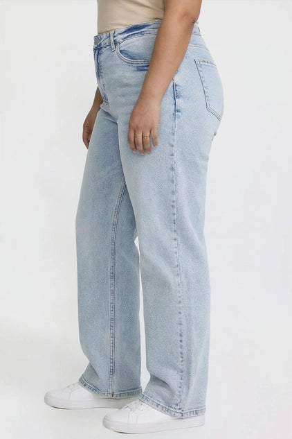 YMI Junior Plus Bella High Rise Wide Leg Jeans - Light Wash