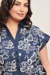 FLYING TOMATO Plus Size Embroidered Woven Top - Dark Indigo