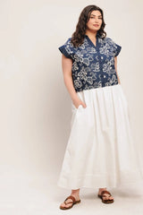 FLYING TOMATO Plus Size Embroidered Woven Top - Dark Indigo