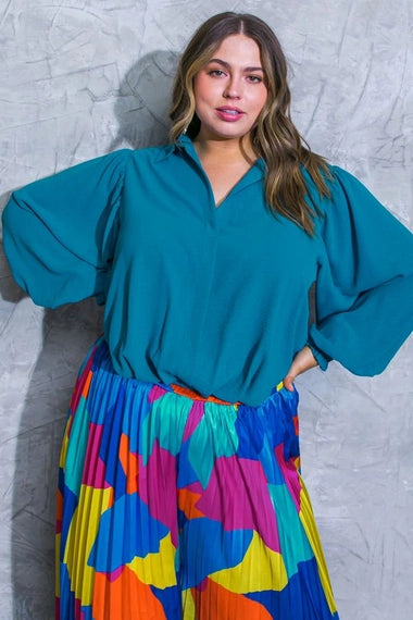 FLYING TOMATO Plus Size Solid Woven Top