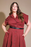 FLYING TOMATO Plus Size Solid Woven Midi Shirt Dress - Berry