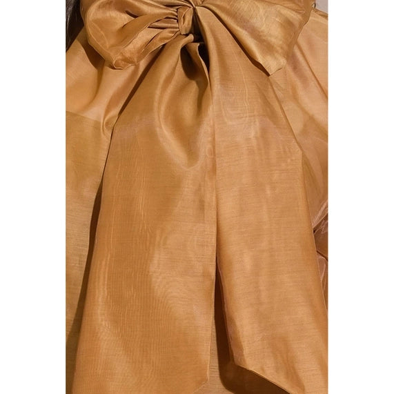 FLYING TOMATO Plus Solid Bow Tie Organza Top - Camel