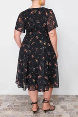 WOJCOR Plus Size Patterned Chiffon Wrap Dress - Multi
