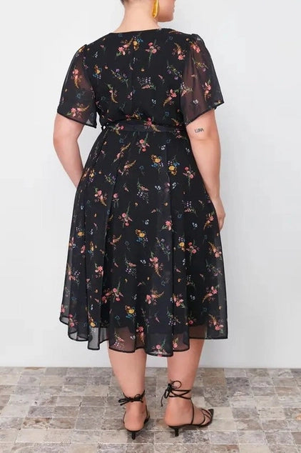 WOJCOR Plus Size Patterned Chiffon Wrap Dress - Multi