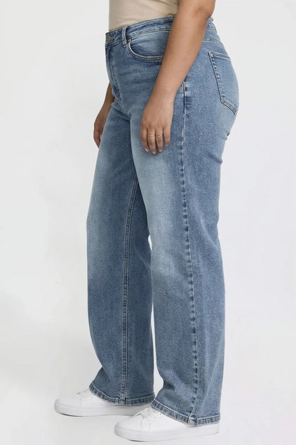 YMI Junior Plus Bella High Rise Wide Leg Jeans - Medium Wash