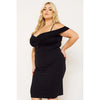 DORCAS Pleated Detail Open Shoulder Plus Size Mini Dress - Black
