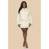 The Sang Plus Size Glittered Tweed Ruffle Jacket W/Mni Skirt Set