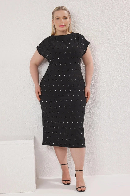WOJCOR Sleeveless Embellished Mini Woven Plus Size Evening Dress - Black