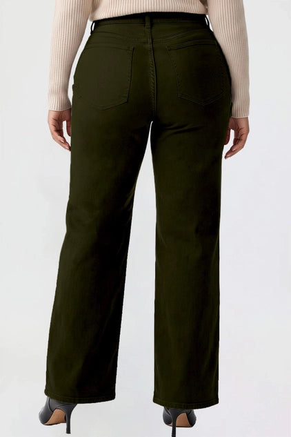 YMI Junior Plus Hyperstretch High Rise Wide Leg Pants - Dark Olive