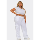 DORCAS Plus Size Cargo Pants Set -White