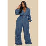 DORCAS Plus Lsv Washed Dark Denim Jumpsuit