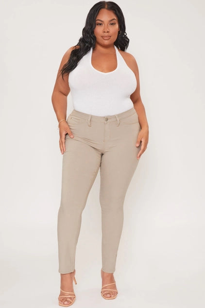YMI Junior Plus Size Hyperstretch Skinny Pants - Taupe